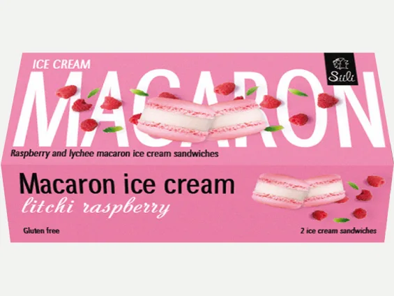 Siili Macaron-jäätelö vadelma ja litsi