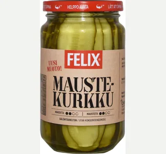 Pitkittäin viipaloituja kurkkuja mausteliemessä 460/240g