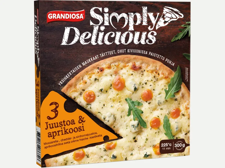 Simply Delicious kolme juustoa & aprikoosi pakastepizza